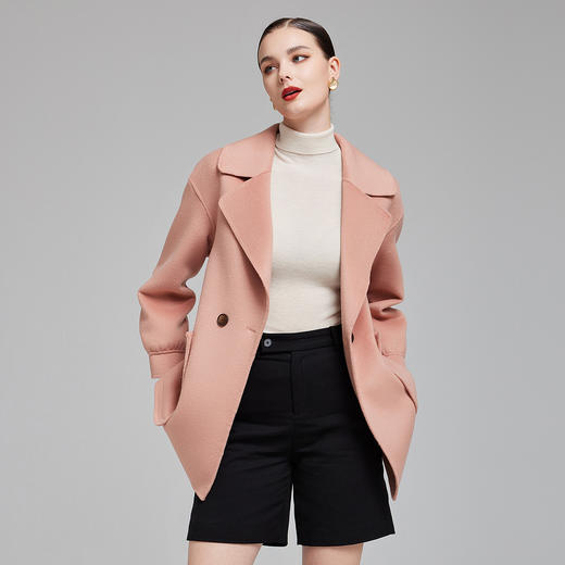 NH910斯尔丽2023秋冬新款女时尚气质双排扣宽松小个子一手长大衣 商品图2