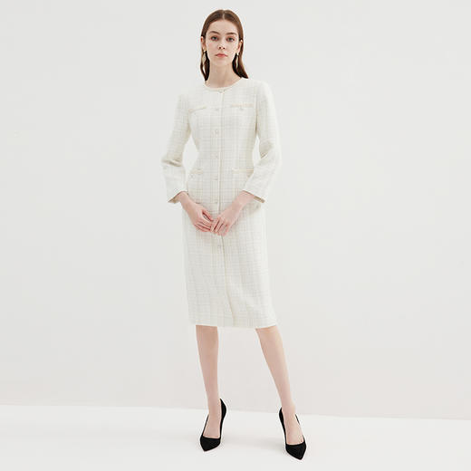 EITIE爱特爱气质大方通勤圆领收腰小香风粗花呢连衣裙秋季新款C07260 商品图3