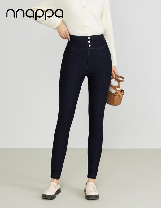 高腰针织一体绒小脚水洗牛仔裤3267 商品图1