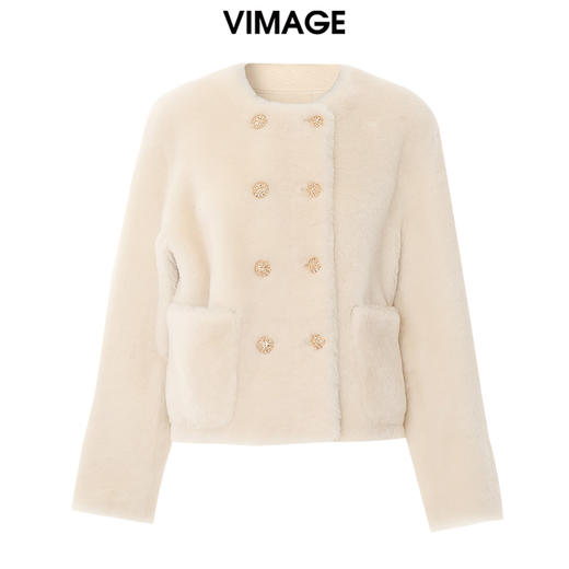 VIMAGE纬漫纪冬季新款气质修身羊皮革外套大衣V2093606 商品图5