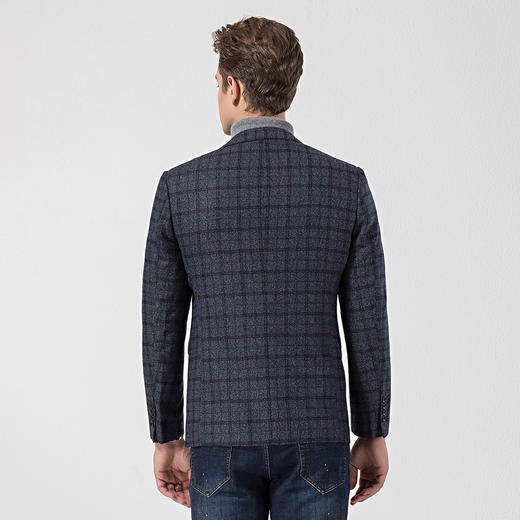 罗蒙秋冬厚款男士单西服上衣外套经典格纹磨毛小西装上衣外套男 商品图5