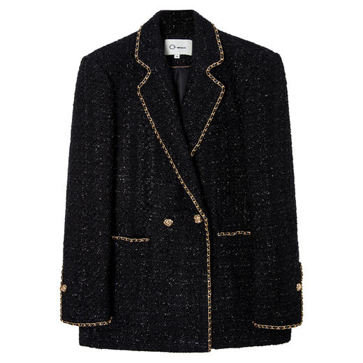 西嘉C+IMPRESS/西嘉黑色西装外套女小香风式链条饰边羊毛粗花呢WT2304077 商品图3