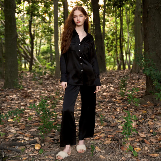 Solo seta22姆米桑蚕丝真丝家居服丝绸睡衣套装女工装衬衫款 商品图2