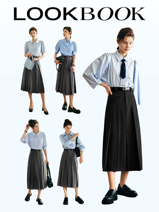 欧芮儿法式灰色百褶裙半身裙女春2025新款小个子高腰A字西装长裙 商品图3