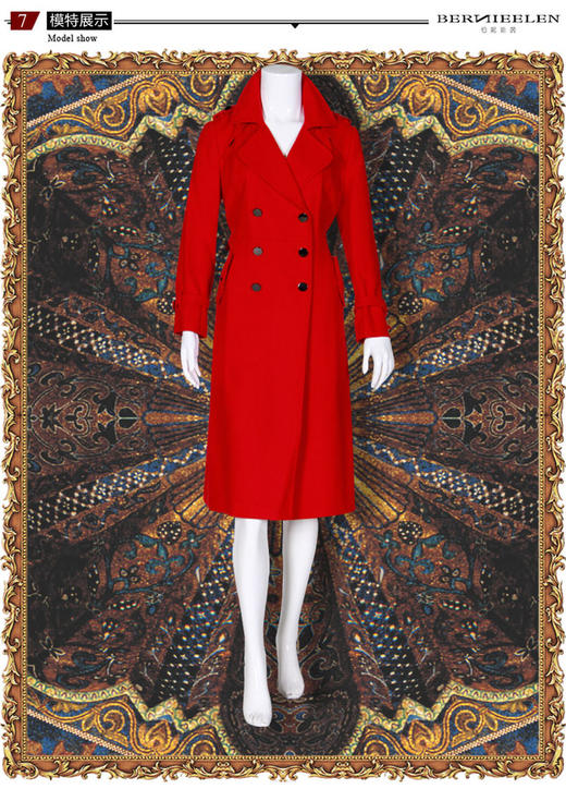 【伯妮斯茵】气质修身经典红色风衣--信仰的苍穹--《宁静之美--波斯艺术》176D006 商品图1