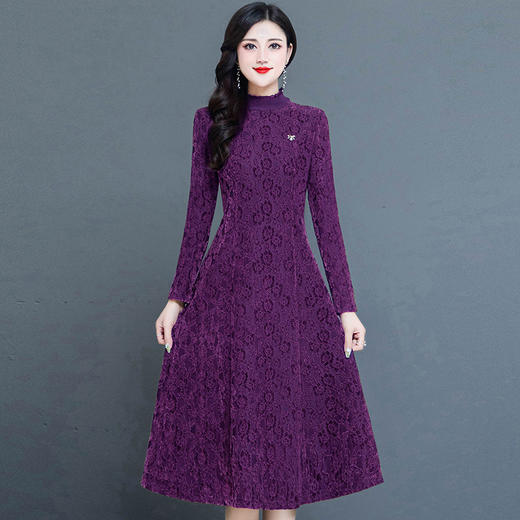 时尚加绒连衣裙，打底裙蕾丝网纱裙QYM-TYH-229092-Y 商品图1