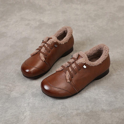 头层牛皮棉鞋平底，休闲毛毛鞋圆头羊毛保暖系带妈妈棉鞋MLD-9339 商品图3
