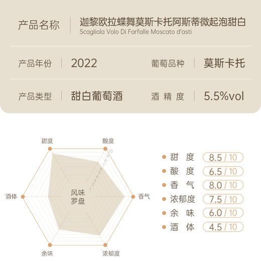 大红虾三杯名庄Asti 意大利蝶舞莫斯卡托阿斯蒂微起泡甜白葡萄酒 商品图1