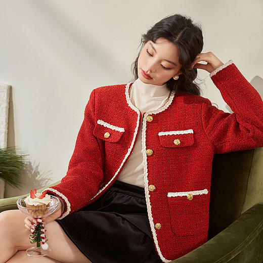 法式千金小香风外套女秋冬新款细闪亮丝粗花呢高级感外套V2332579 商品图2