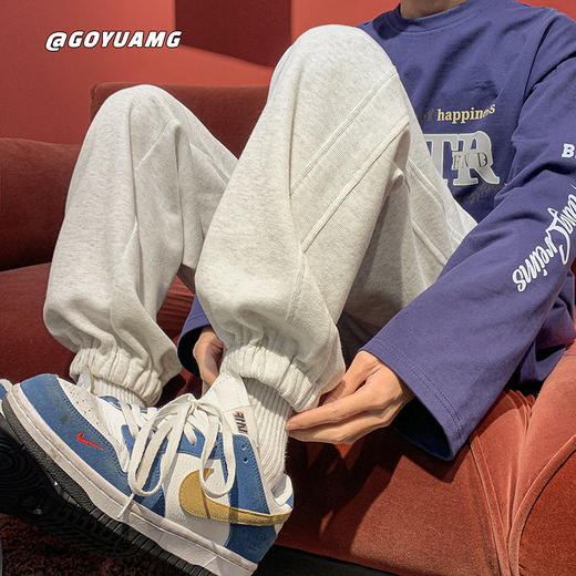 「四色可选！重磅卫裤」NASA重磅灰色卫裤 男春秋潮牌宽松运动裤子男款休闲大码收口束脚裤下装 商品图3