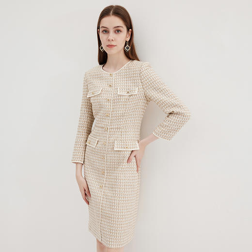 EITIE爱特爱冬季新款粗花呢气质圆领修身高腰显瘦时尚格子连衣裙7207933 商品图1