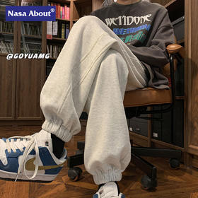 「四色可选！重磅卫裤」NASA重磅灰色卫裤 男春秋潮牌宽松运动裤子男款休闲大码收口束脚裤下装