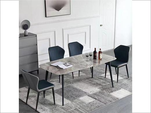 栖居 1.6m餐桌*1张餐椅4把 简 餐桌:亮光岩板+黑砂架 餐椅: 仿皮+黑砂架[免费送装，偏远地区除外] (双数起售，不单卖) 商品图1