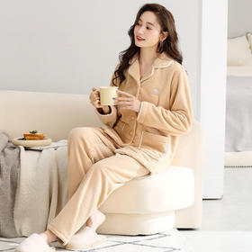 秋冬季【加厚加绒珊瑚绒睡衣】保暖法兰绒女式  大码家居服套装  五色可选