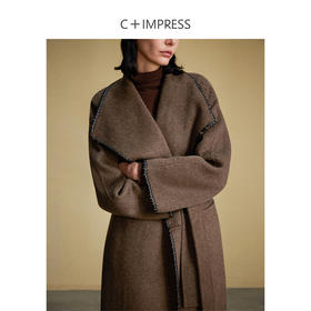 西嘉C+IMPRESS/西嘉美拉德羊毛双面呢大衣女长版纯手工皮绳钩编骆驼绒DY2304040