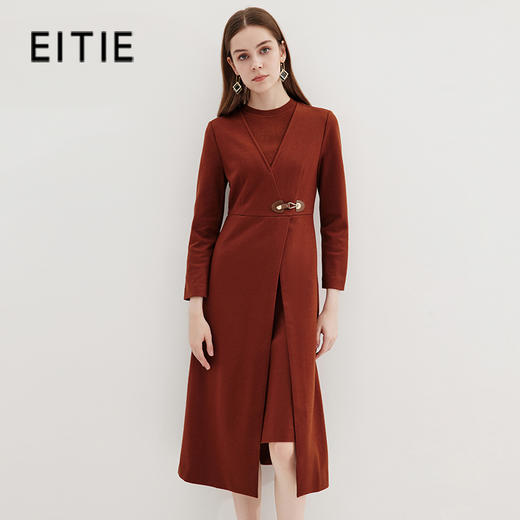 EITIE爱特爱冬季新款高腰修身优雅假两件连衣裙7207928 商品图0
