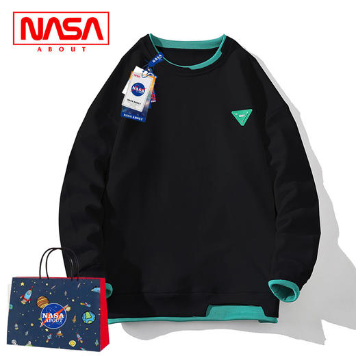 「四款配色」NASA About假两件圆领卫衣 男款秋季宽松休闲打底衫学生上衣 商品图0