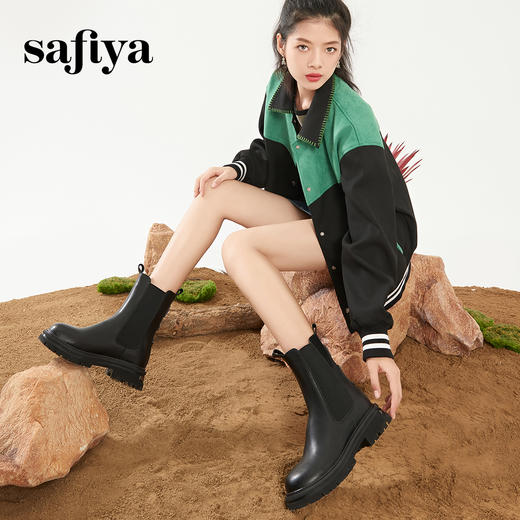 Safiya/索菲娅2023新品秋冬厚底小众金属扣英伦炸街烟筒靴 SF34116028 商品图5
