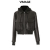 VIMAGE纬漫纪冬季新款个性帅气纯色短款连帽皮衣短外套V2093602 商品缩略图5