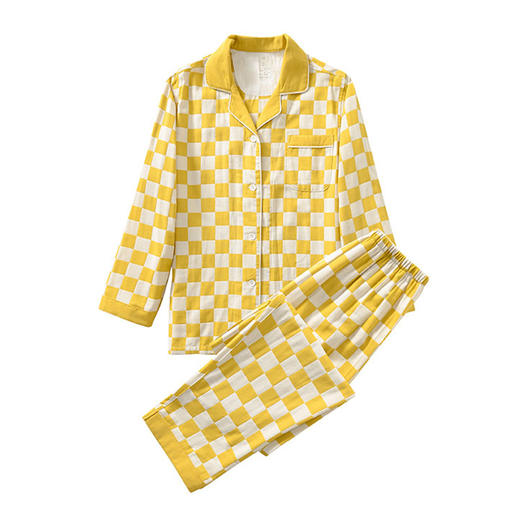 【棋盘格家居服】双层纱家居服格子情侣睡衣全棉长袖长裤居家服套装新 商品图8