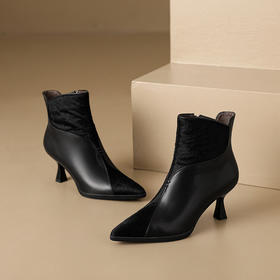 法式尖头细跟短靴，后拉链及裸靴高跟显瘦靴NY-N2317