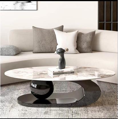 欧瑞驰 茶几简 11mm岩板+底板+201不锈钢 电镀封釉(黑)[免费送装，偏远地区除外] 商品图0