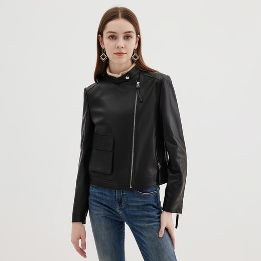 EITIE爱特爱冬季新款机车时尚帅气中性修身显瘦皮衣短外套女7293903 商品图1