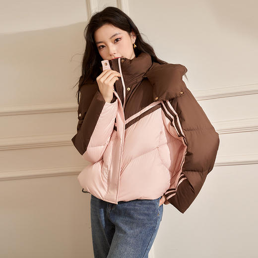 美拉德撞色羽绒服女秋冬新款立领加厚保暖短款外套小个子V2438482 商品图3