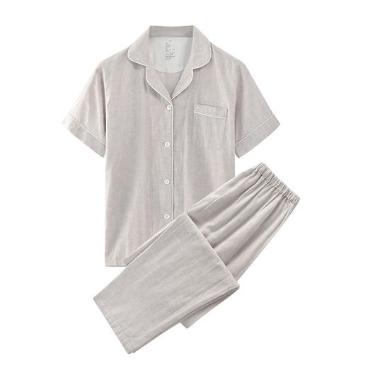 【双层纱短袖长裤家居服】小格纹双层纱家居服情侣家居睡衣纯棉短袖款 商品图4