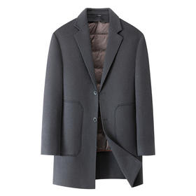 【可拆卸鹅绒内胆】【新款DKP】大依优型大码绵羊毛双面呢毛呢大衣保暖外套上衣男士绅士胖子休闲商务