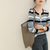 冷色ins初秋薄款小外套，新款法式撞色条纹宽松长袖针织开衫GYM-SW0899 商品缩略图1