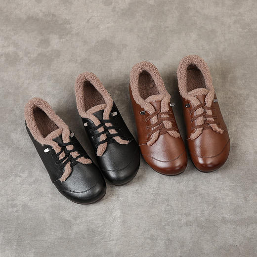 头层牛皮棉鞋平底，休闲毛毛鞋圆头羊毛保暖系带妈妈棉鞋MLD-9339 商品图2