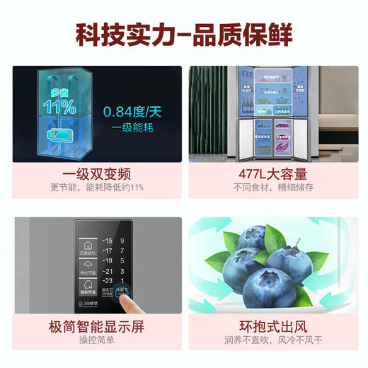 海尔（Haier）冰箱 BCD-477WGHTDEDSP  477升十字对开门四开门风冷无霜一级能效三档变温黑金净化家用大容量电冰箱 商品图2
