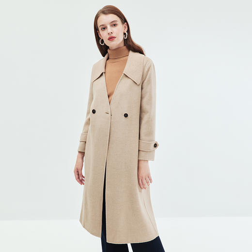 EITIE爱特爱冬季新款气质翻领中长款毛织领拼接大衣外套7214914 商品图1