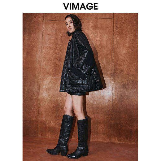 VIMAGE纬漫纪冬季新款时尚显瘦压纹保暖皮羽绒外套女V2010603 商品图2