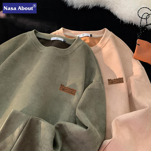 「数色可选」NASA联名麂皮绒卫衣 男春秋季美式潮牌宽松圆领上衣套头打底衫长袖 商品图2