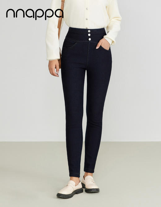 高腰针织一体绒小脚水洗牛仔裤3267 商品图0