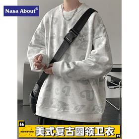 「数款配色！美式复古风」NASA圆领卫衣男春秋季2023vintage美式复古外套潮牌长袖t恤打底衫上衣