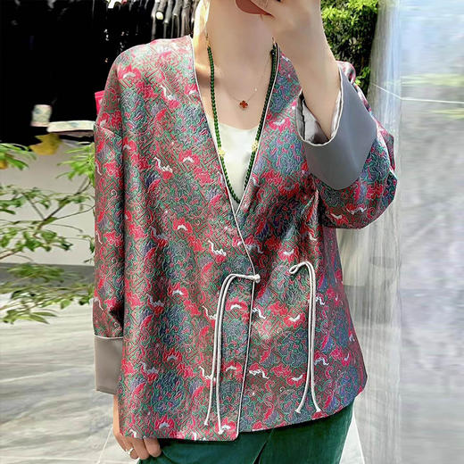KDS-2326织锦缎提花外套女秋季新款新中式国风V领设计感复古开衫 商品图1