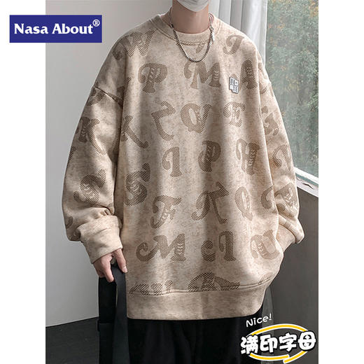 「数款配色！美式复古风」NASA圆领卫衣男春秋季2023vintage美式复古外套潮牌长袖t恤打底衫上衣 商品图1
