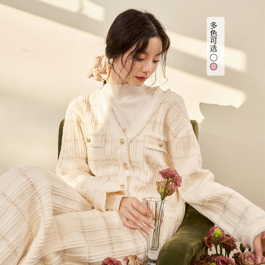 西遇法式小香风毛衣套装女2023秋冬新款直筒半裙针织开衫两件套D2332629/D2332628 商品图0