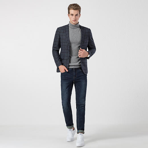 罗蒙秋冬厚款男士单西服上衣外套经典格纹磨毛小西装上衣外套男 商品图4
