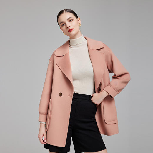 NH910斯尔丽2023秋冬新款女时尚气质双排扣宽松小个子一手长大衣 商品图0