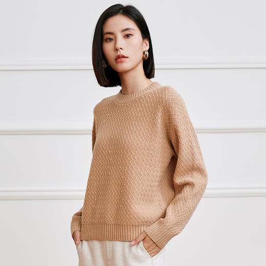 玳莎钉珠套头毛衫女冬季新款宽松优雅设计感100%绵羊毛上衣   DD33312 商品图2