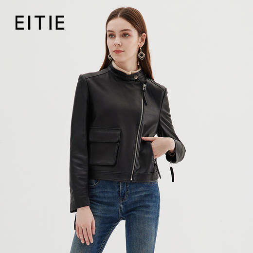 EITIE爱特爱冬季新款机车时尚帅气中性修身显瘦皮衣短外套女7293903 商品图0
