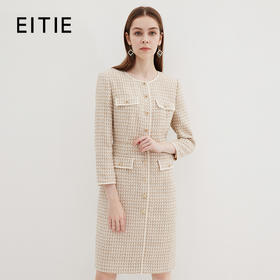 EITIE爱特爱冬季新款粗花呢气质圆领修身高腰显瘦时尚格子连衣裙7207933