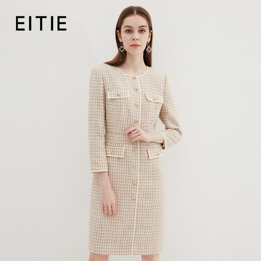 EITIE爱特爱冬季新款粗花呢气质圆领修身高腰显瘦时尚格子连衣裙7207933 商品图0