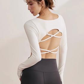 跃牌【化蝶双飞】系列 裸感性感露背交叉健身上衣一体式瑜伽长袖 MS1065（带胸垫）