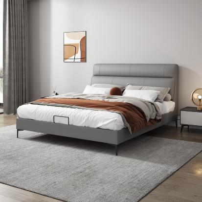 )欧瑞驰 床 现代风格 接触面复合真皮+高密度海绵+实木排骨架+哑光黑铁脚[免费送装，偏远地区除外] 商品图1