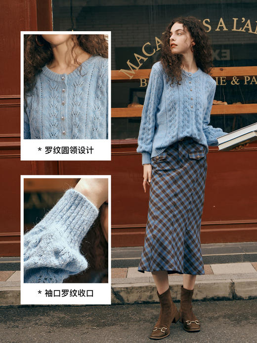 OLrain欧芮儿蓝色毛衣女早秋2023年新款宽松慵懒镂空软糯风套头衫 商品图2